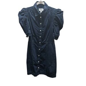 Frame Denim Navy Puff-Sleeve Button Front Mini Dress